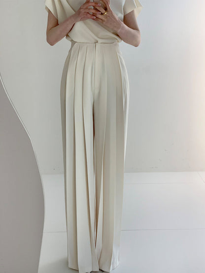 Pantalon Taille Haute Avec Plis Et Jambes Larges Pour Femme | Idéal Pour Travail Et Usage Quotidien