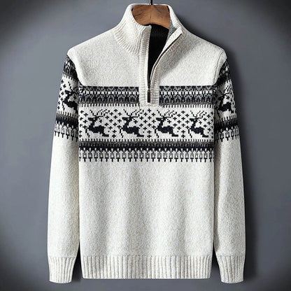 Pull demi-zip à motif jacquard pour homme