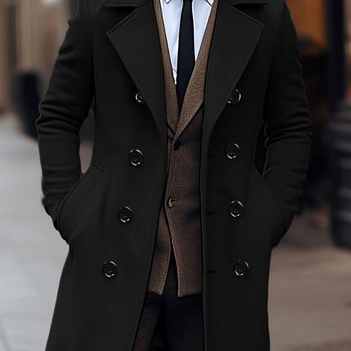 Manteau croisé à revers cranté pour homme