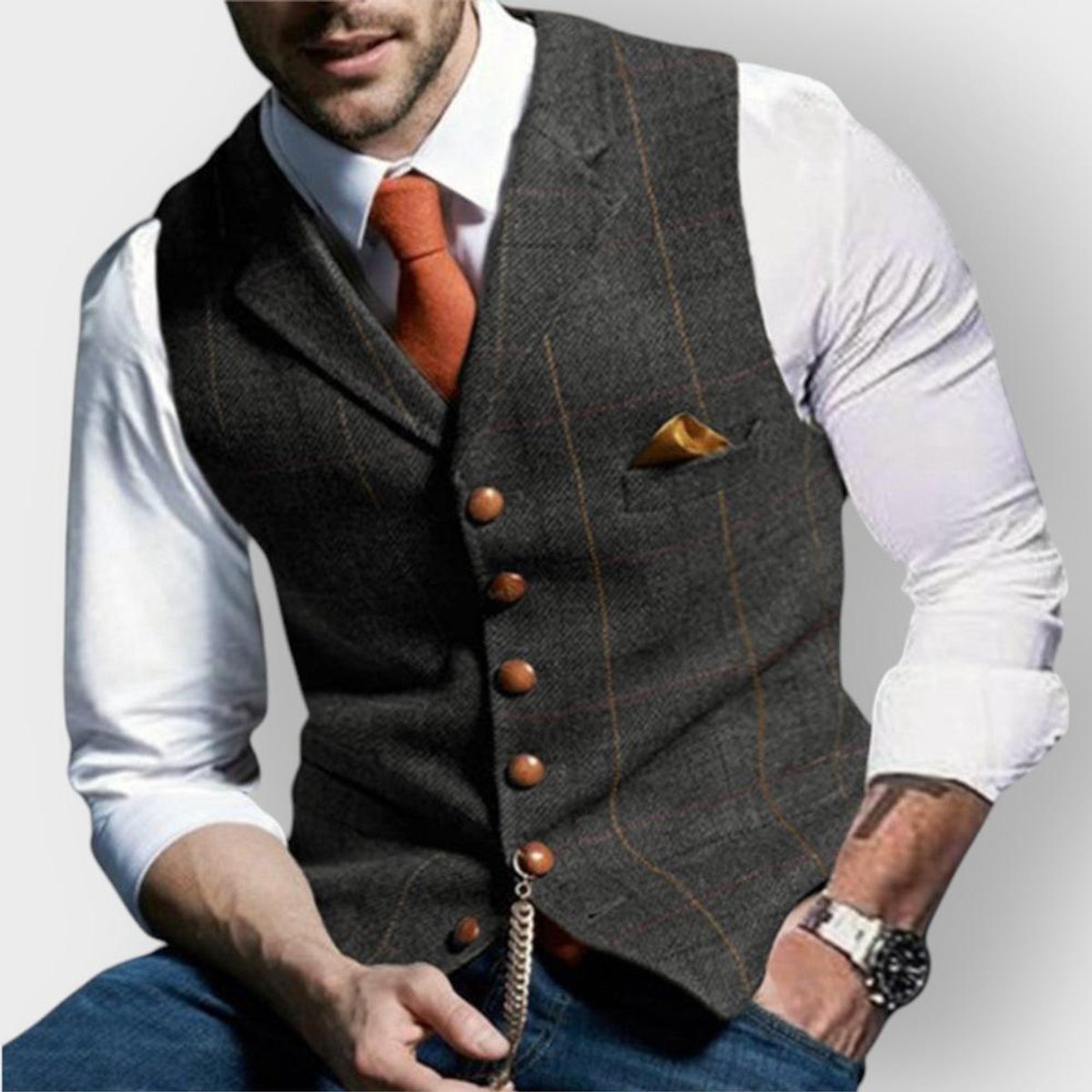 Gilet de costume à carreaux et col cranté pour homme | Idéal pour les occasions habillées