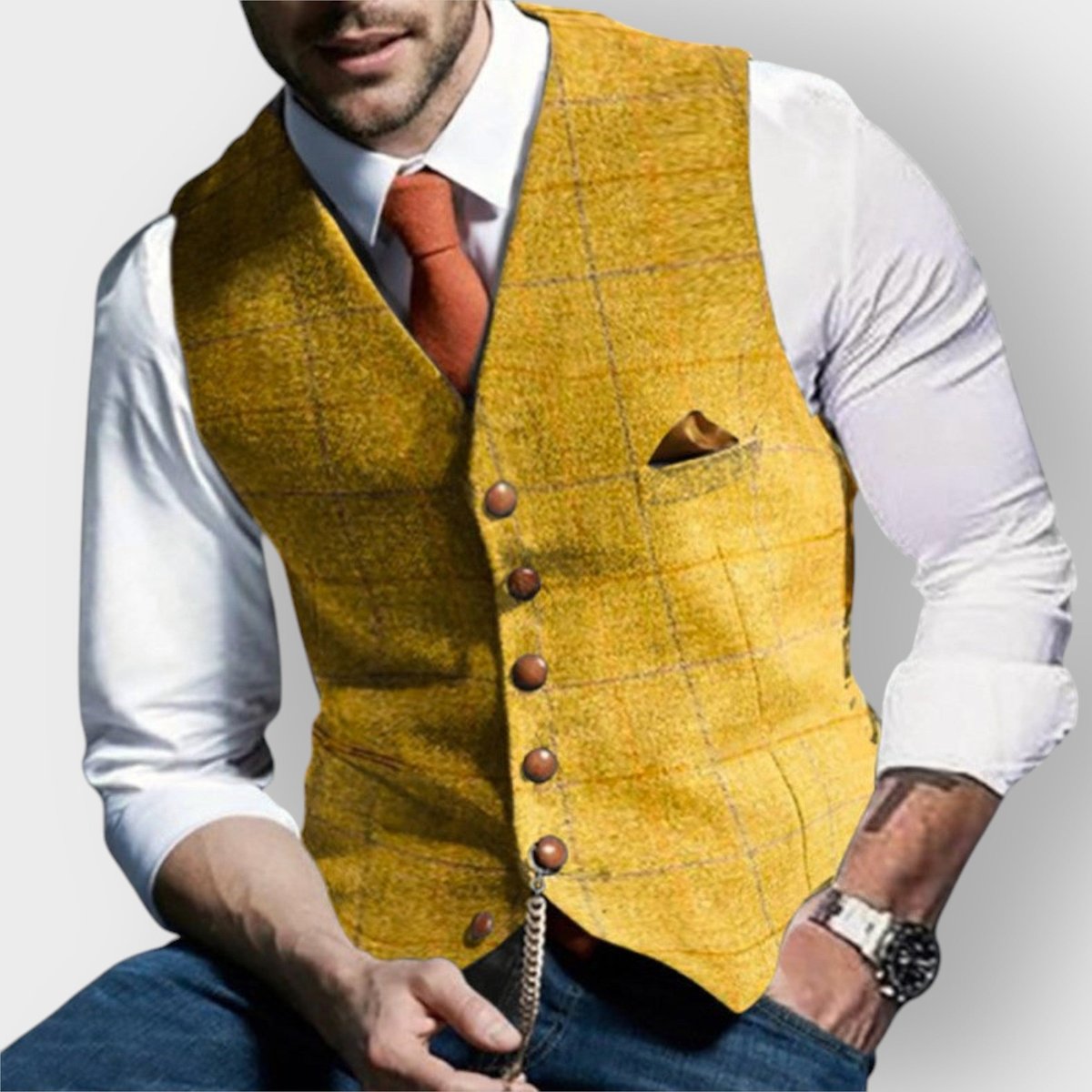 Gilet de costume à carreaux et col cranté pour homme | Idéal pour les occasions habillées