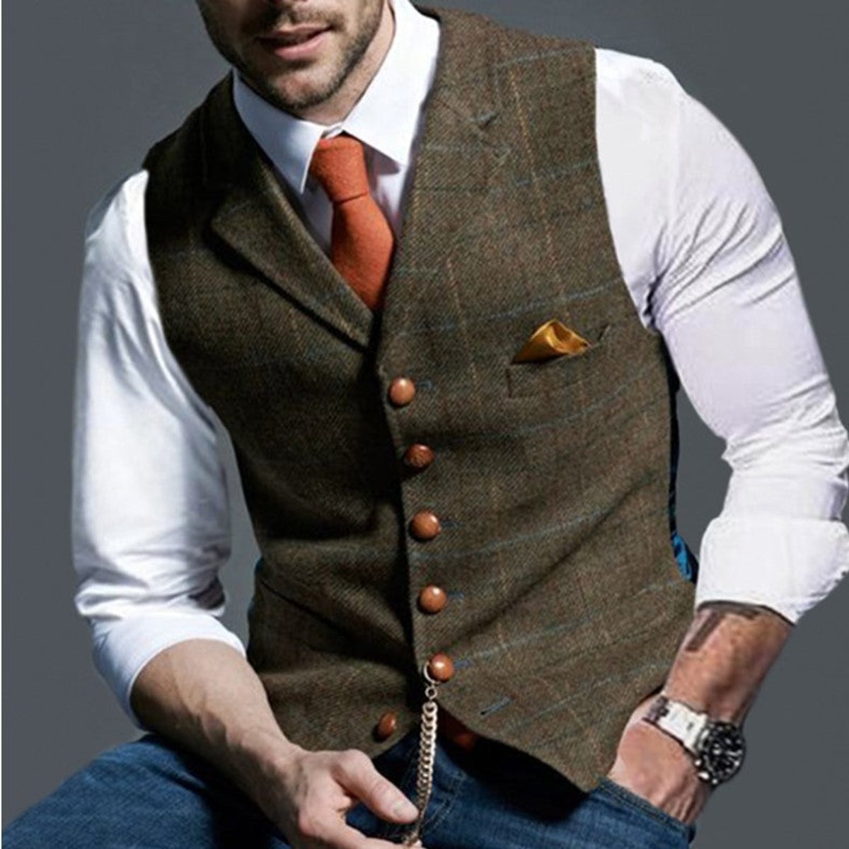 Gilet de costume à carreaux et col cranté pour homme | Idéal pour les occasions habillées