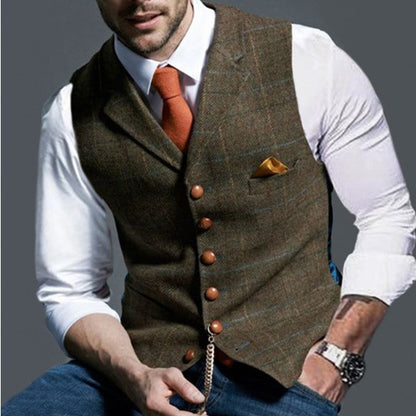 Gilet de costume à carreaux et col cranté pour homme | Idéal pour les occasions habillées