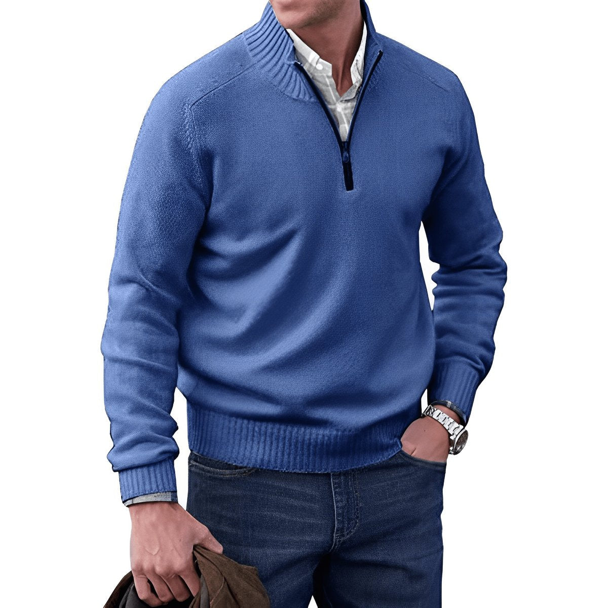 Pull à col montant zippé pour hommes | Idéal pour l’automne et le bureau