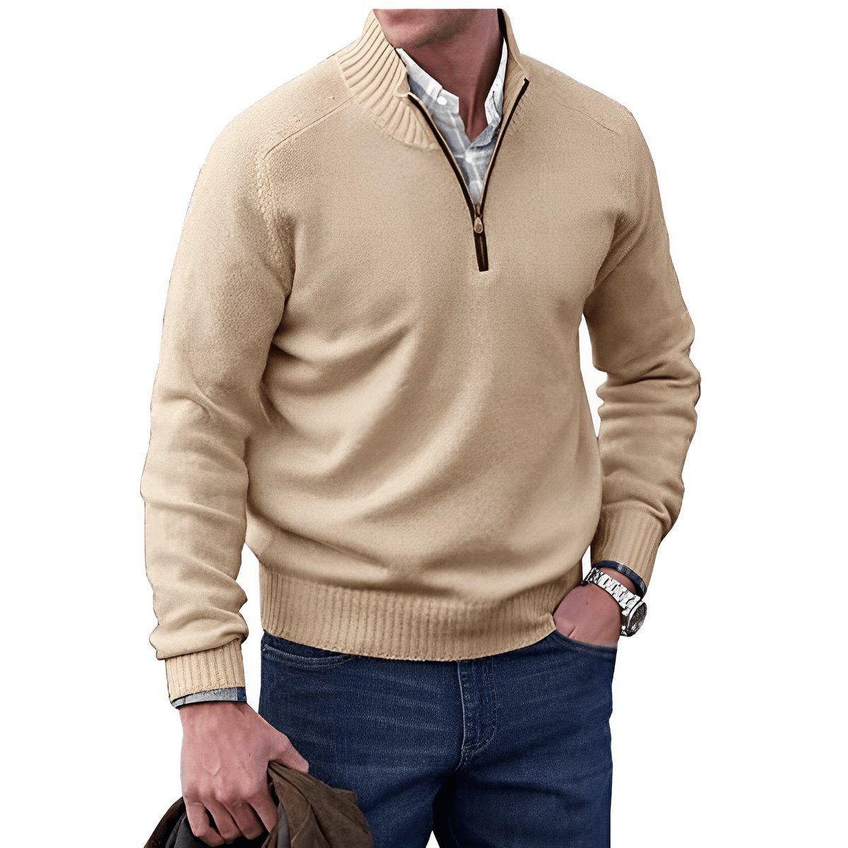 Pull à col montant zippé pour hommes | Idéal pour l’automne et le bureau