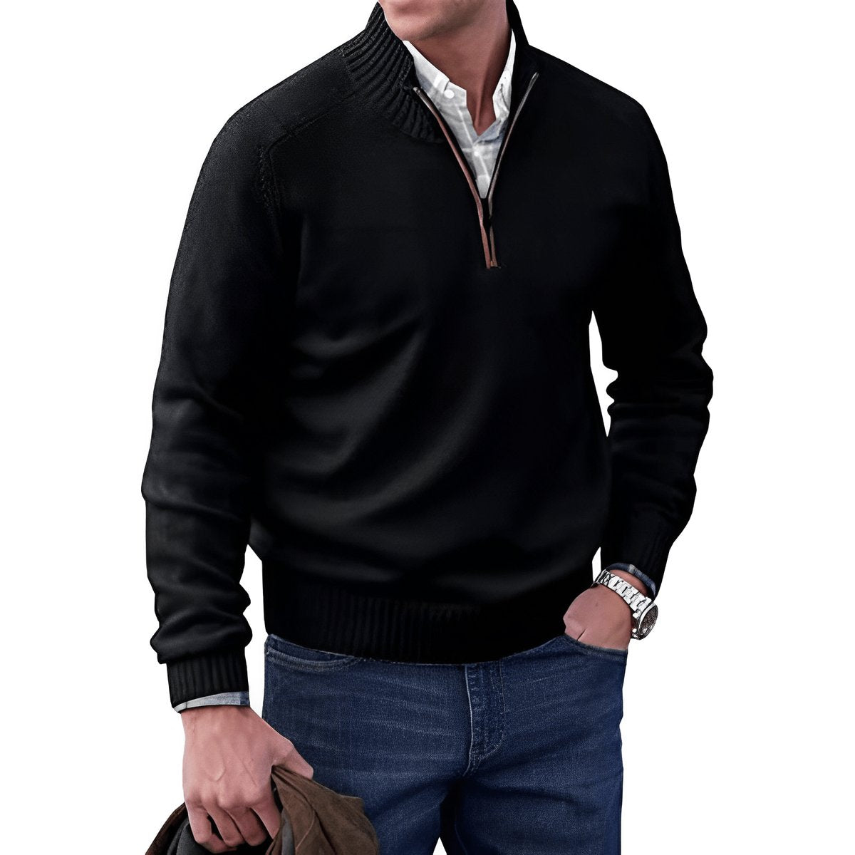 Pull à col montant zippé pour hommes | Idéal pour l’automne et le bureau