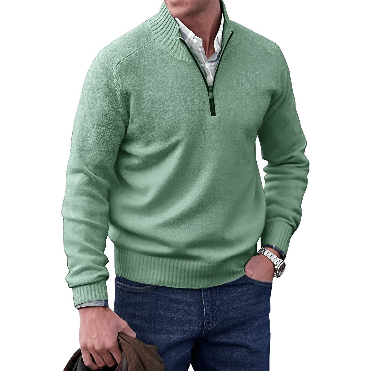 Pull à col montant zippé pour hommes | Idéal pour l’automne et le bureau