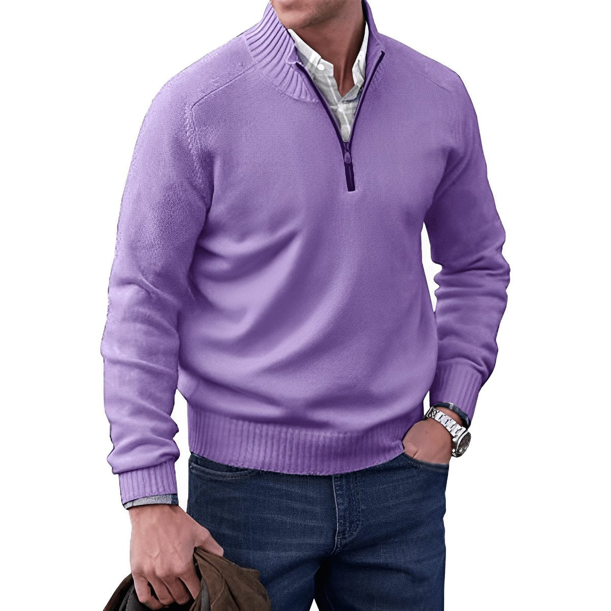 Pull à col montant zippé pour hommes | Idéal pour l’automne et le bureau