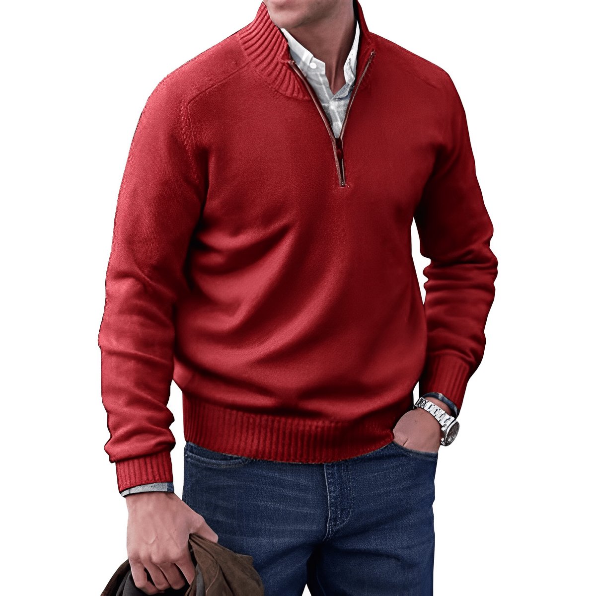 Pull à col montant zippé pour hommes | Idéal pour l’automne et le bureau