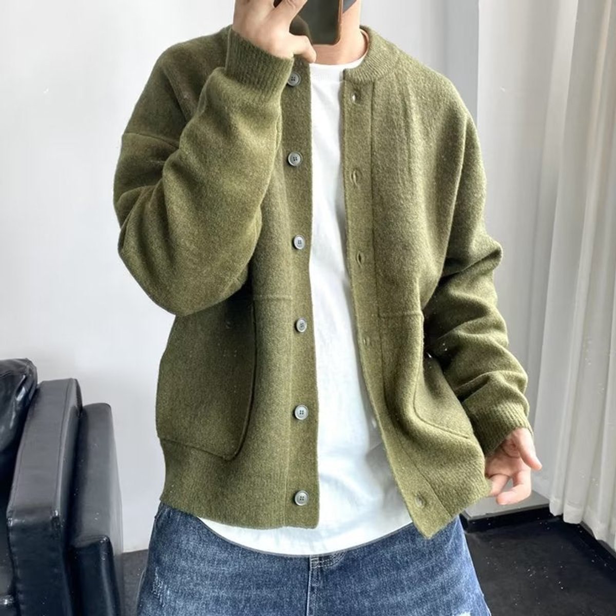 Cardigan boutonné à col rond pour homme | Idéal pour l'automne