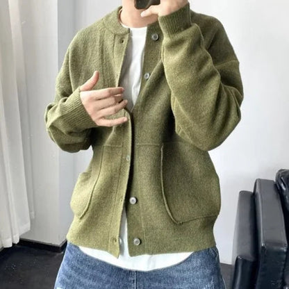 Cardigan boutonné à col rond pour homme | Idéal pour l'automne