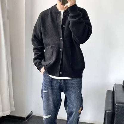 Cardigan boutonné à col rond pour homme | Idéal pour l'automne