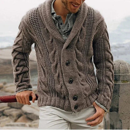 Gilet à col châle en maille torsadée pour hommes