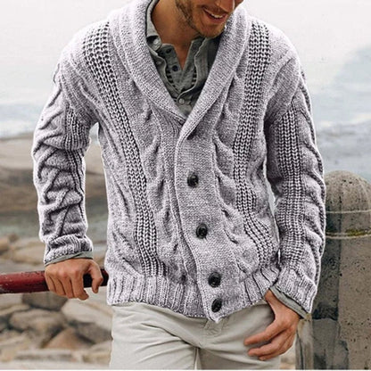 Gilet à col châle en maille torsadée pour hommes