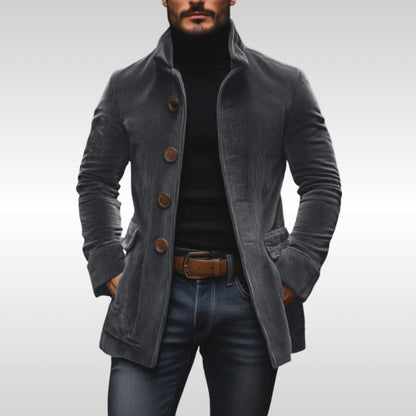 Manteau boutonné à col montant pour homme