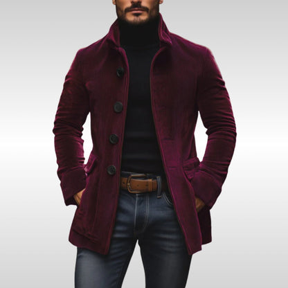 Manteau boutonné à col montant pour homme