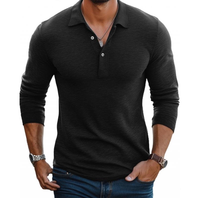 Polo boutonné à manches longues pour hommes