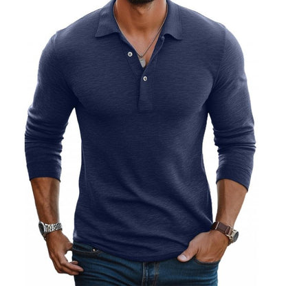 Polo boutonné à manches longues pour hommes