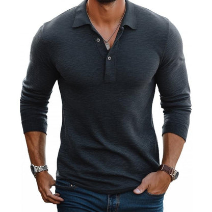 Polo boutonné à manches longues pour hommes