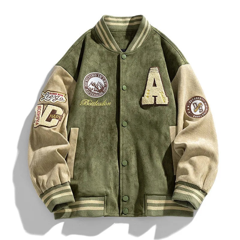 Blouson bomber à patchs brodés pour hommes