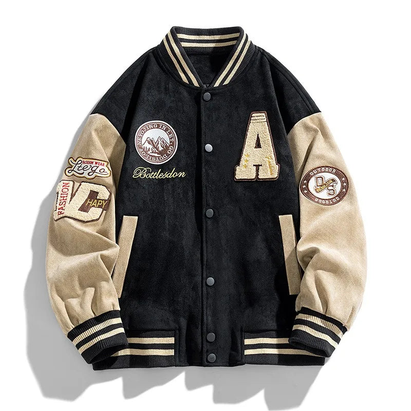 Blouson bomber à patchs brodés pour hommes