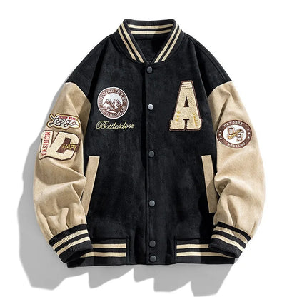 Blouson bomber à patchs brodés pour hommes