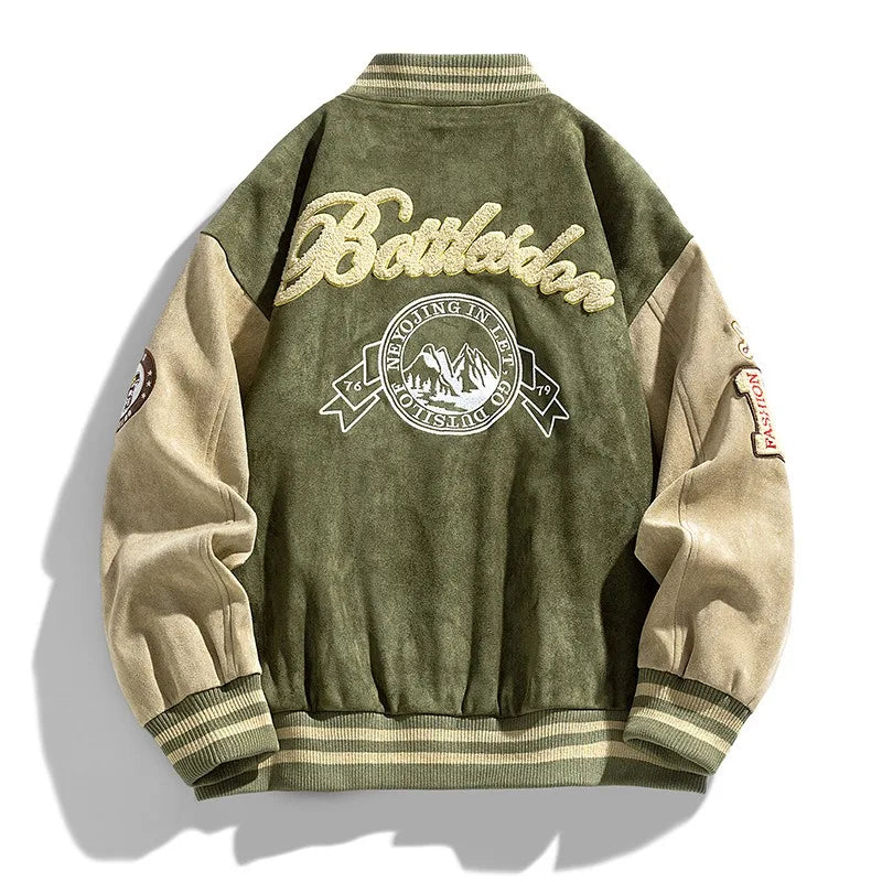 Blouson bomber à patchs brodés pour hommes