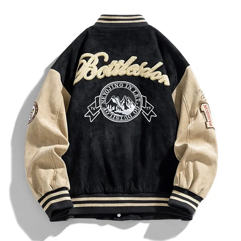 Blouson bomber à patchs brodés pour hommes
