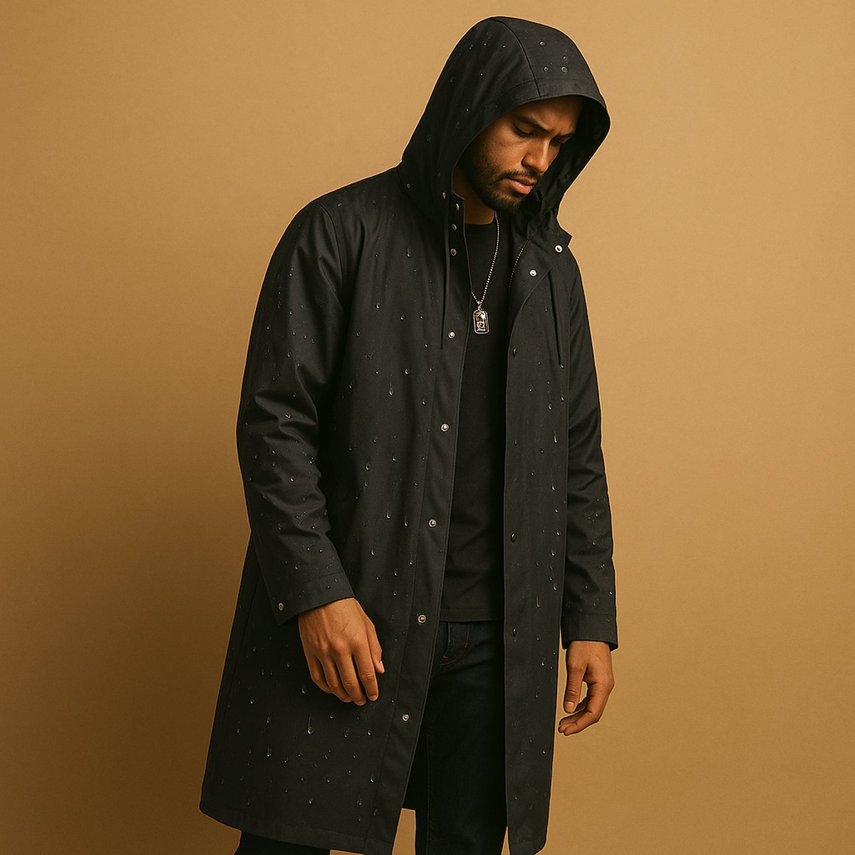 Manteau long à capuche avec fermeture à boutons-pression pour hommes | Idéal pour l’automne