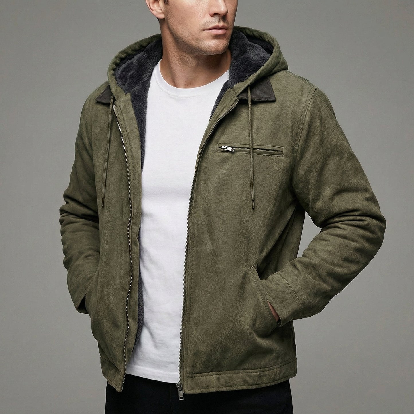 Veste À Capuche Effet Daim Avec Fermeture Éclair Pour Homme | Idéale Pour L'automne Et L'hiver