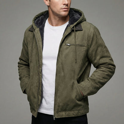 Veste À Capuche Effet Daim Avec Fermeture Éclair Pour Homme | Idéale Pour L'automne Et L'hiver