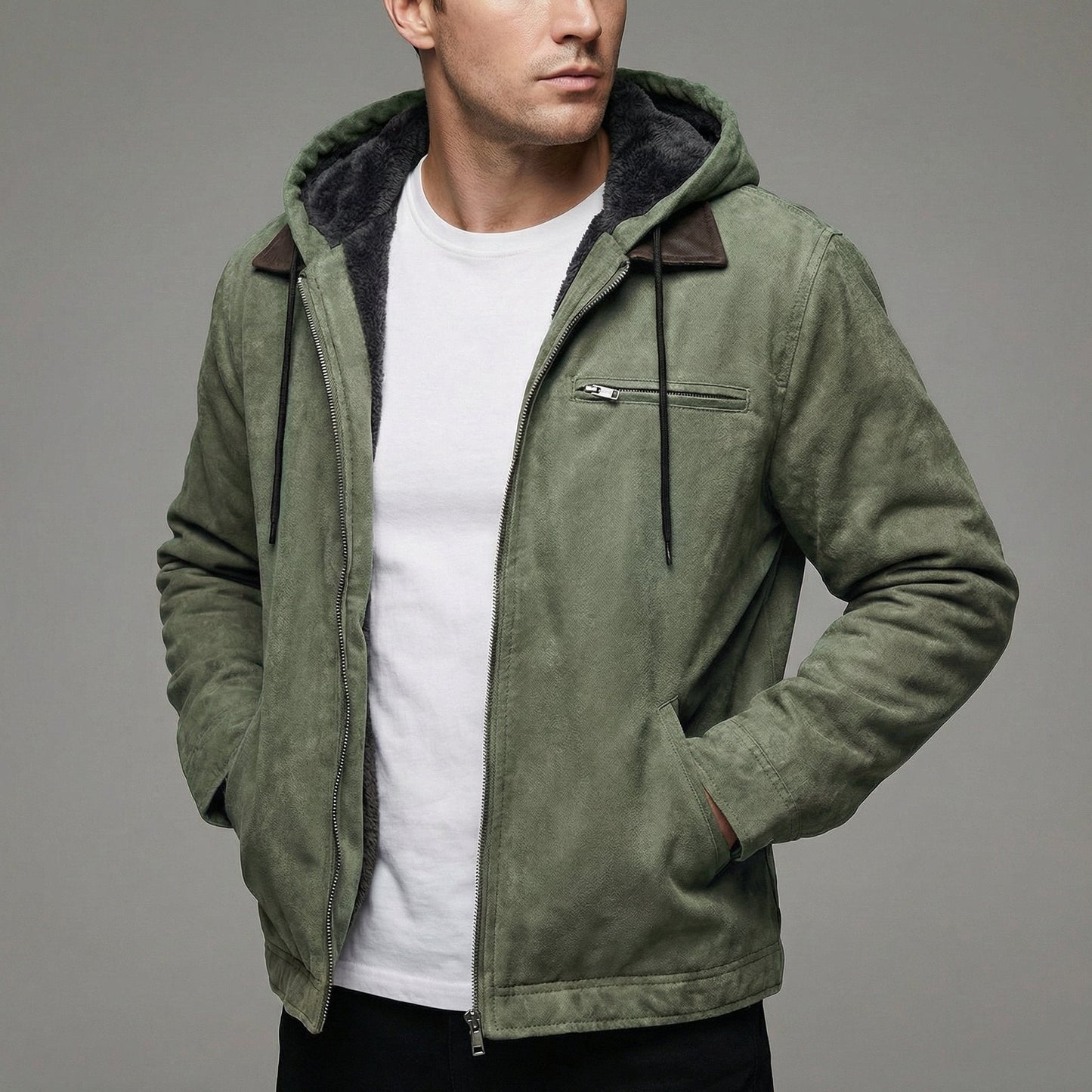 Veste À Capuche Effet Daim Avec Fermeture Éclair Pour Homme | Idéale Pour L'automne Et L'hiver