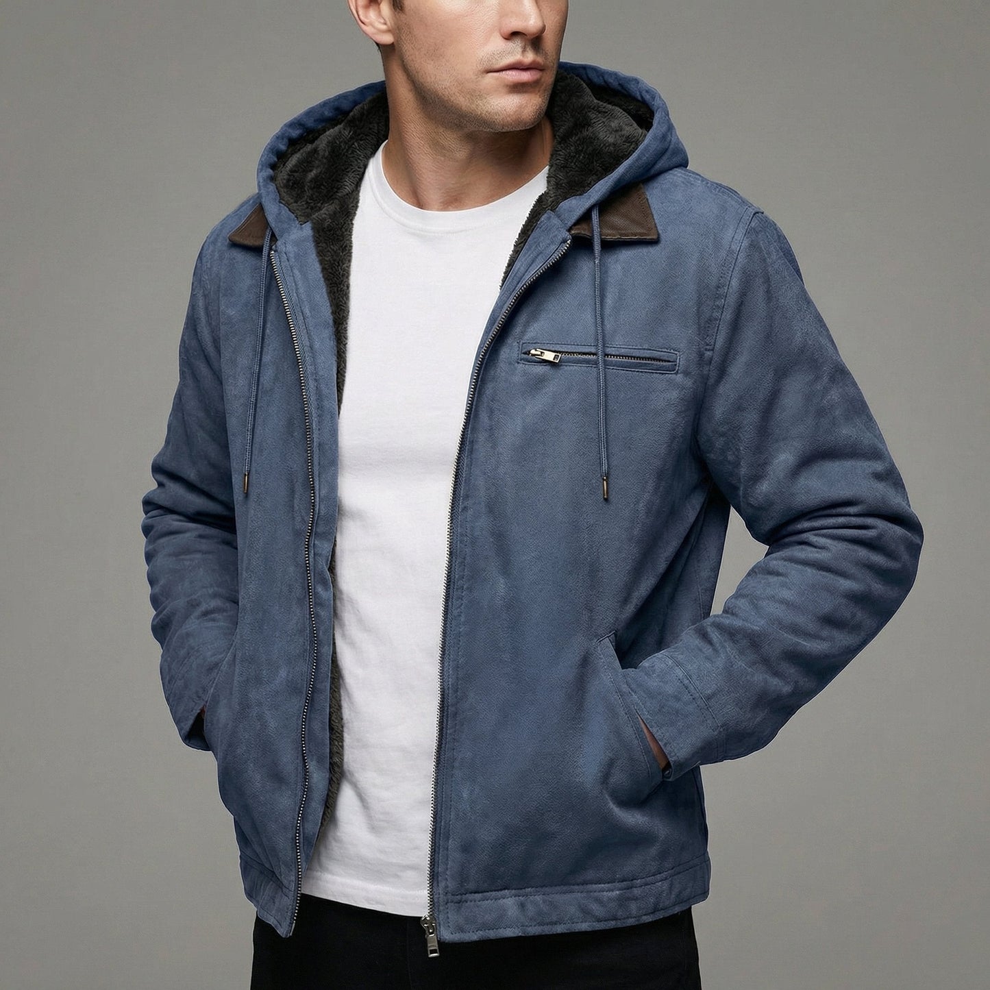 Veste À Capuche Effet Daim Avec Fermeture Éclair Pour Homme | Idéale Pour L'automne Et L'hiver