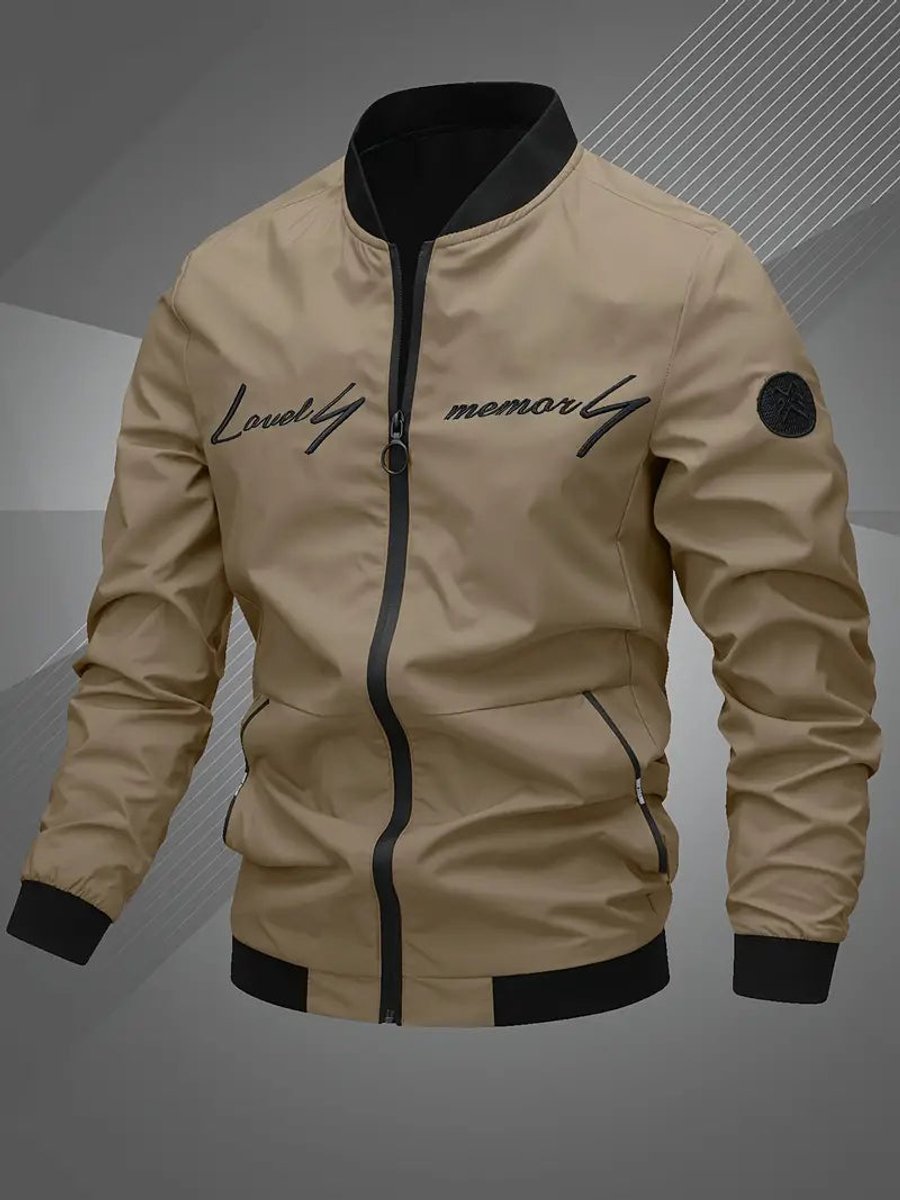 Blouson bomber à col montant avec fermeture éclair pour hommes | Idéal pour l’automne