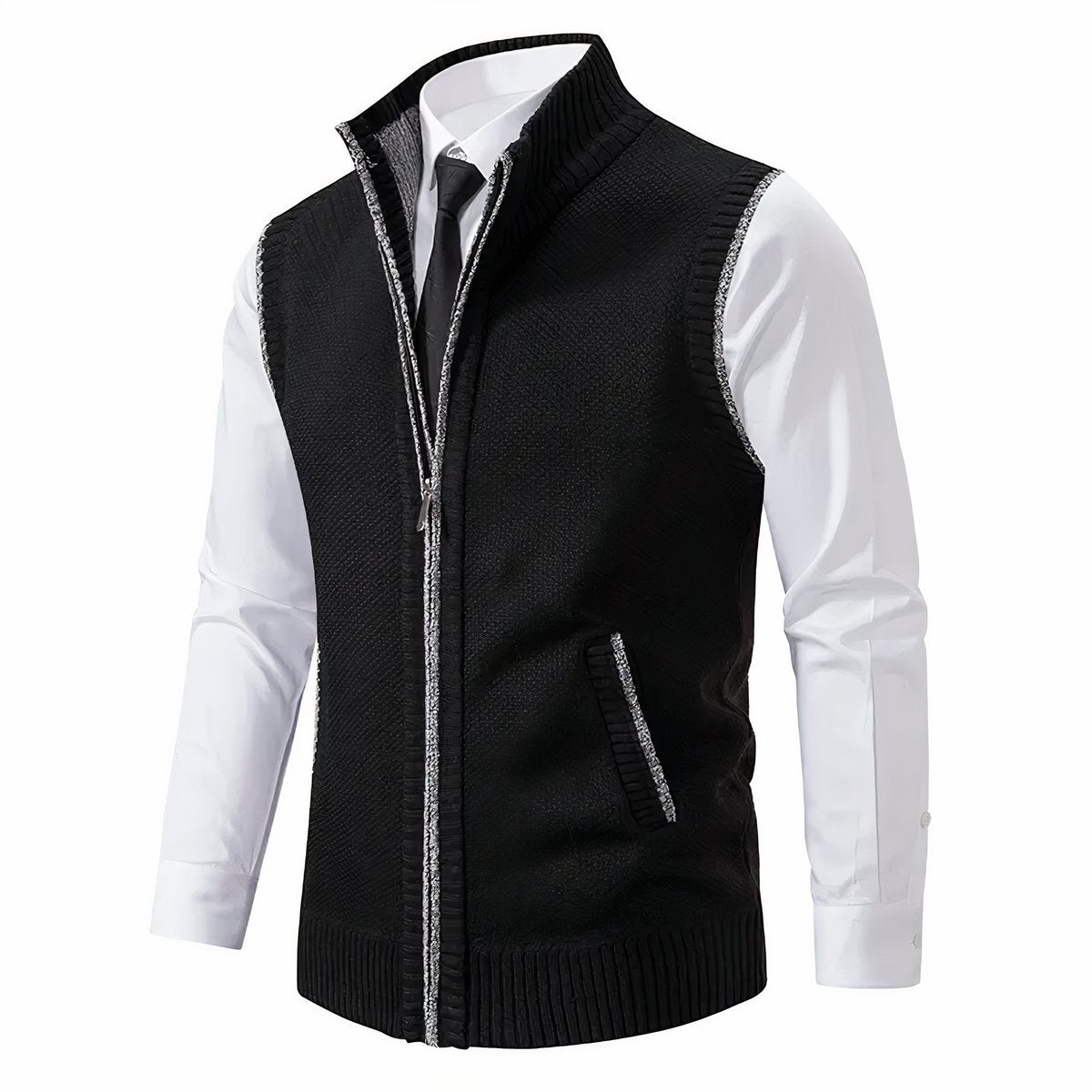 Gilet sans manches à col montant et fermeture zippée pour homme | Idéal pour l'automne