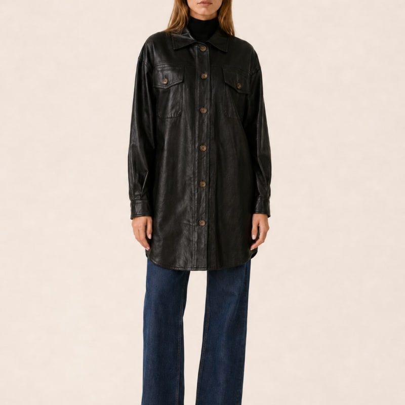 Veste chemise longue à col chemise et poches poitrine pour femme | Idéale pour l'automne