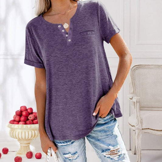 T-Shirt à Manches Courtes avec Poche et Col Rond pour Femme | Idéal pour un Usage Quotidien