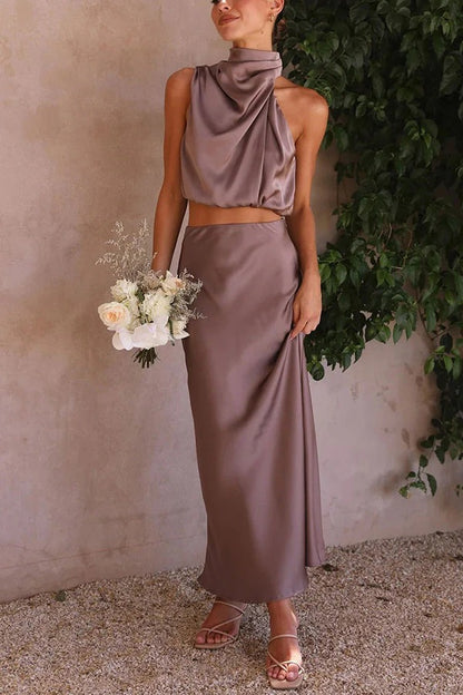 Ensemble deux pièces avec top dos nu et jupe longue pour femmes | Idéal pour les événements formels