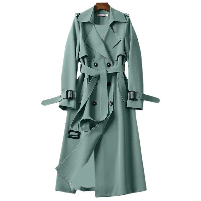 Trench-Coat Long à Double Boutonnage avec Ceinture à Nouer pour Femmes | Idéal pour Bureau et Sorties