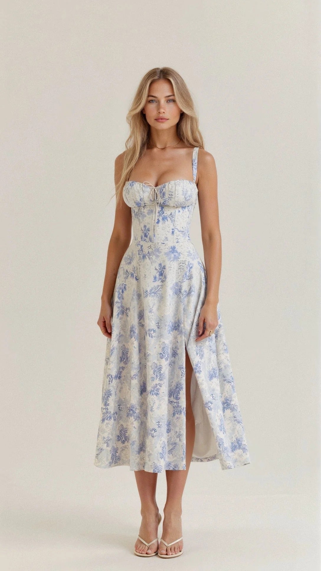 Robe Longue à Bustier Lacé avec Ourlet Fendu pour Femme | Idéale pour l'Été