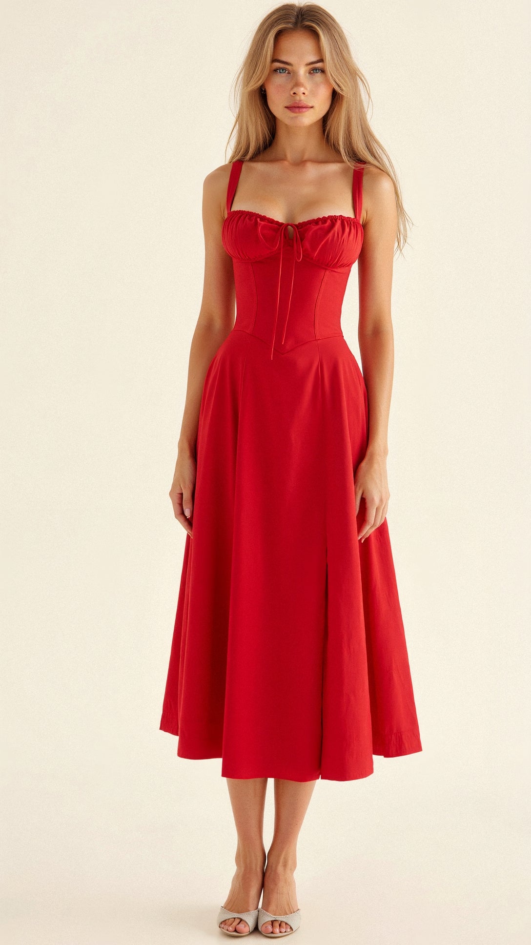 Robe Midi Femme | Corset Ajusté | Jupe Évasée Fluide | Tissu Confortable