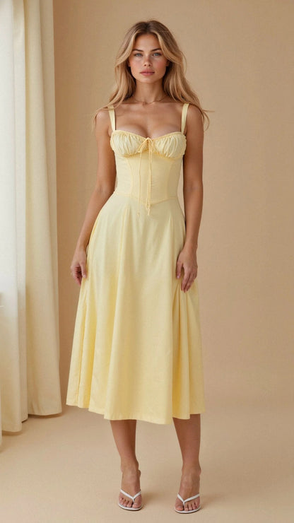 Robe Longue à Bustier Lacé avec Ourlet Fendu pour Femme | Idéale pour l'Été
