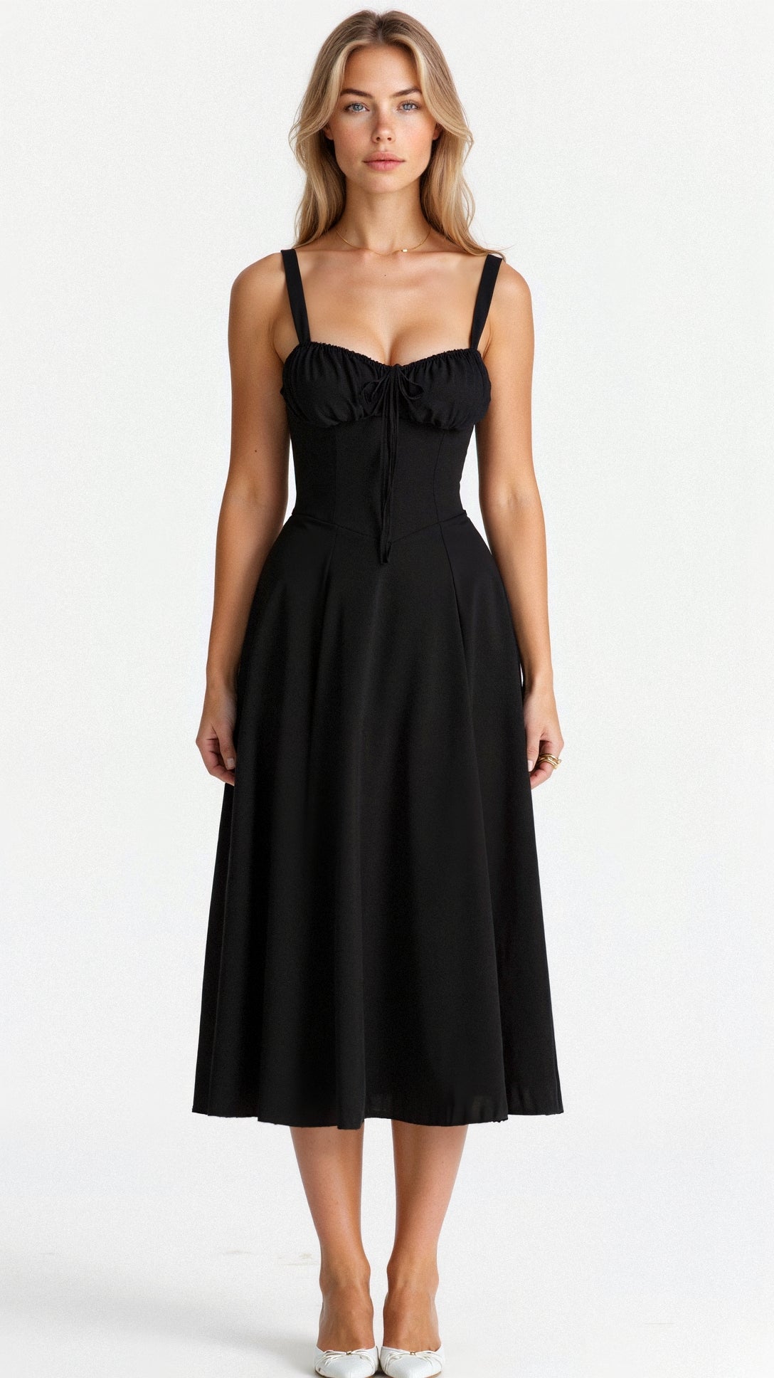 Robe Midi Femme | Corset Ajusté | Jupe Évasée Fluide | Tissu Confortable