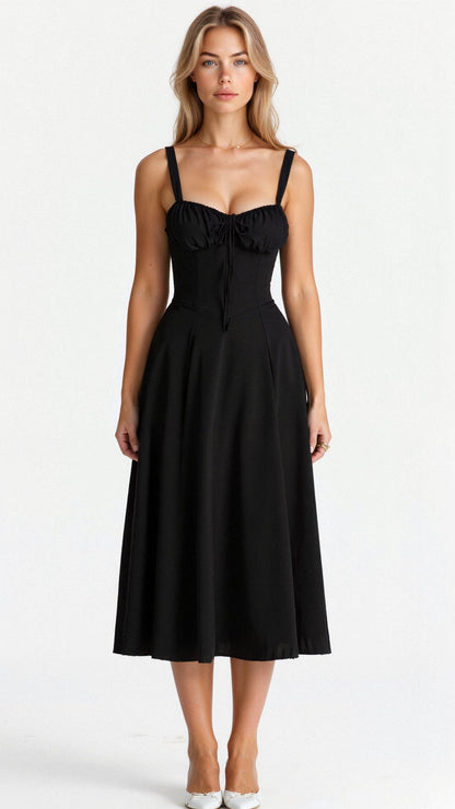 Robe Midi Femme | Corset Ajusté | Jupe Évasée Fluide | Tissu Confortable