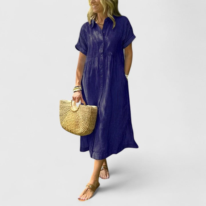 Robe Chemise Midi à Rayures avec Coupe Décontractée pour Femme | Idéale pour Usage Quotidien et Loisirs