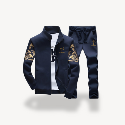 Ensemble Veste Et Pantalon De Survêtement pour Homme avec Finitions Dorées | Idéal pour Le Sport Et Les Loisirs