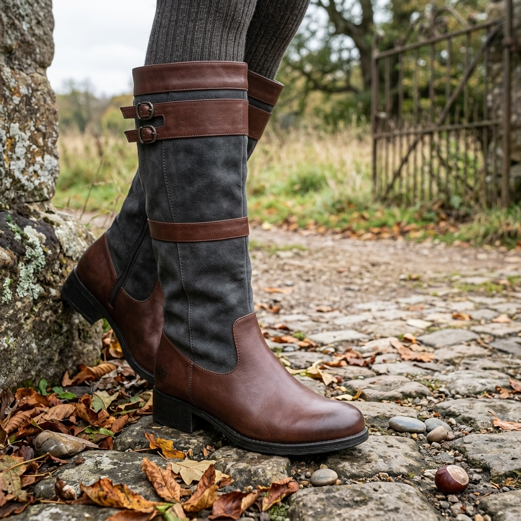 Bottes hautes à boucles doubles pour femmes