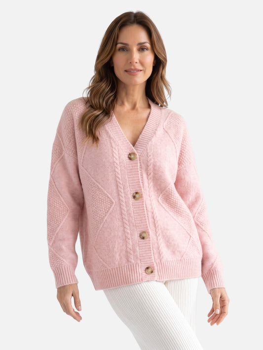 Gilet boutonné à maille torsadée pour femmes
