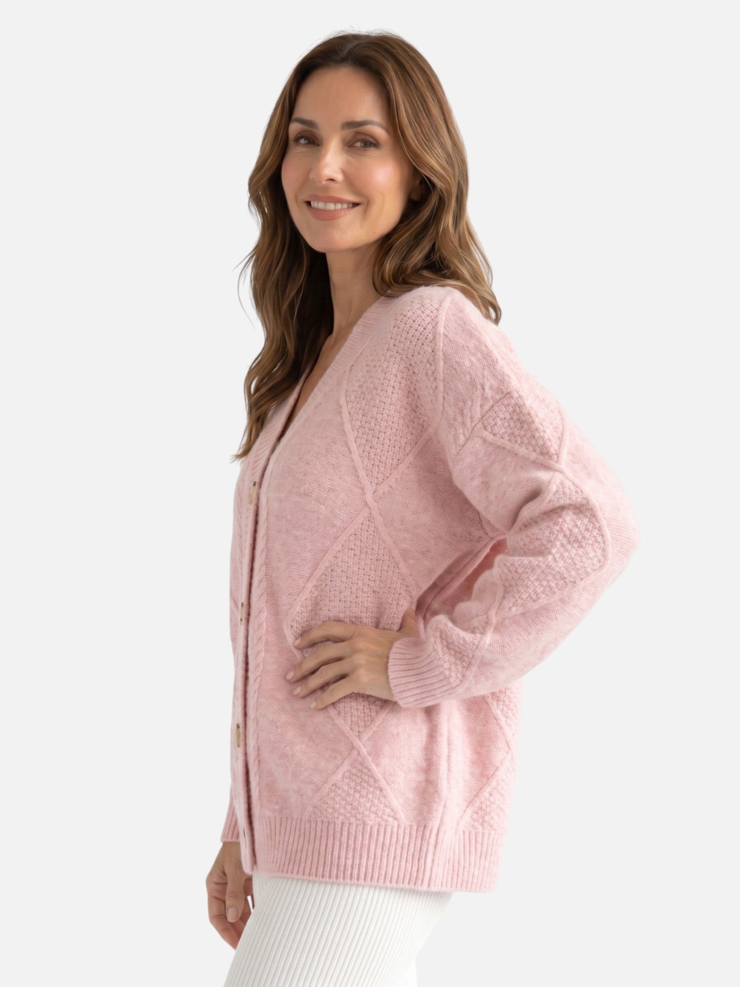 Gilet boutonné à maille torsadée pour femmes