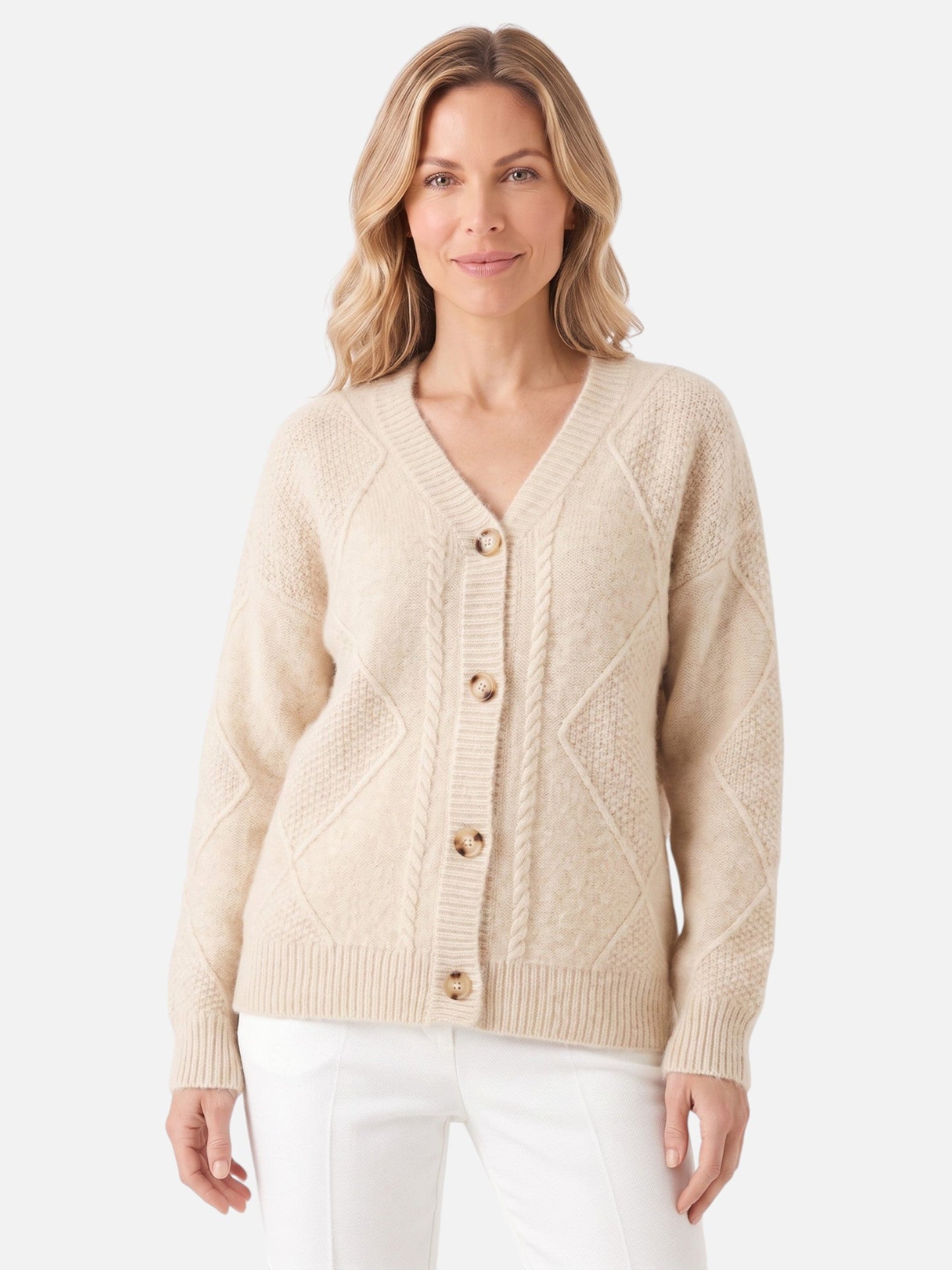 Gilet boutonné à maille torsadée pour femmes